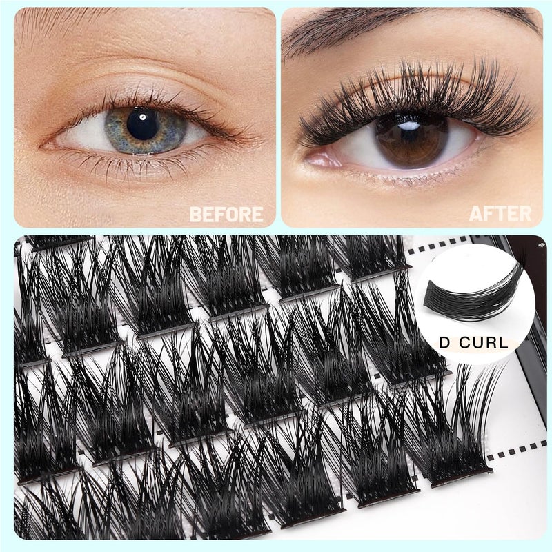 Hannahool Wide Stem Individual False Eyelashes Mixed 8-10-12-14mm/10-12-14-16mm Dramatic Black Soft and Light Thick Base Cluster Lashes D Curl 5D Volume Eye Lashes Extensions (8-10-12-14mm) - Image 3